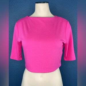 Naked Wardrobe Hot Pink Crop Top The Sleek T Top Short Sleeve Stretch